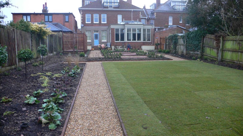 formal lawn with metal edging