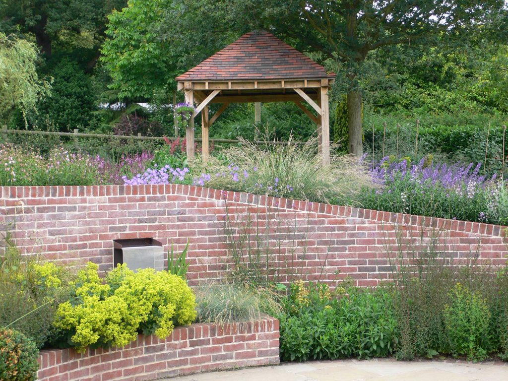 timber built pergola with tiled roof