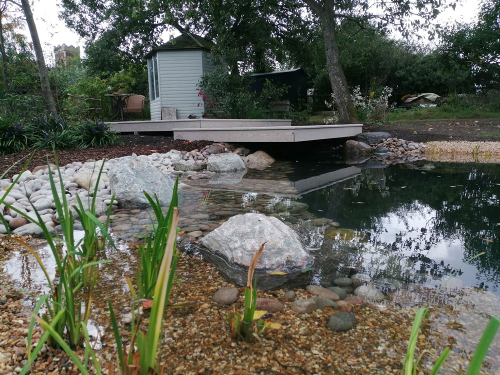wildlife pond with overhanging deck
