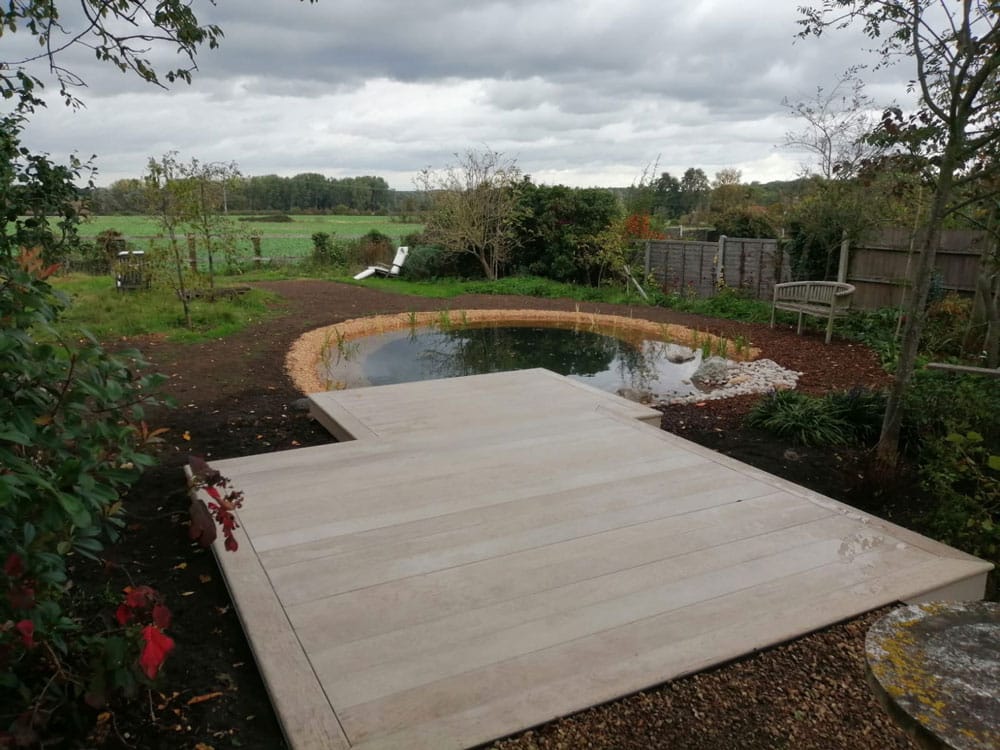 composite decking with wildlife pond and great views