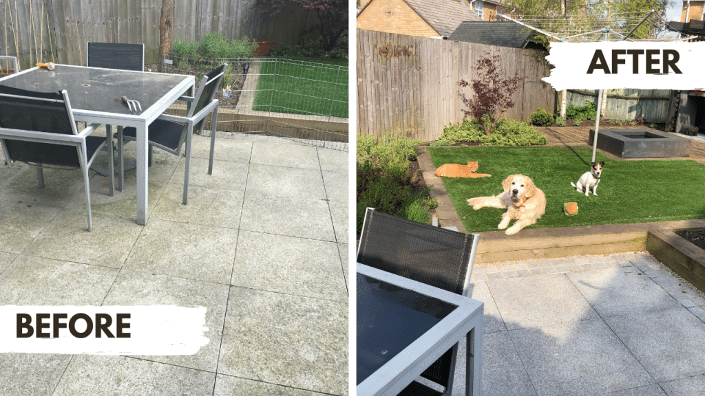 before and after garden refresh and patio cleaning