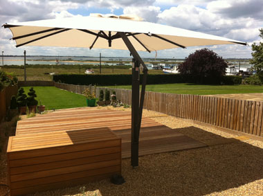 decking area with sea views