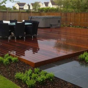 timber decking with hot tub, table and chairs