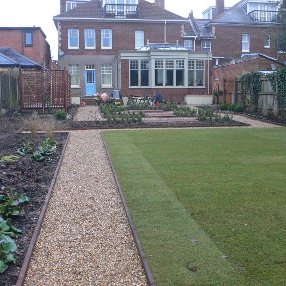 formal lawn with metal edging