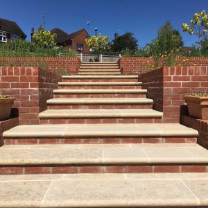 stone steps from patio to garden
