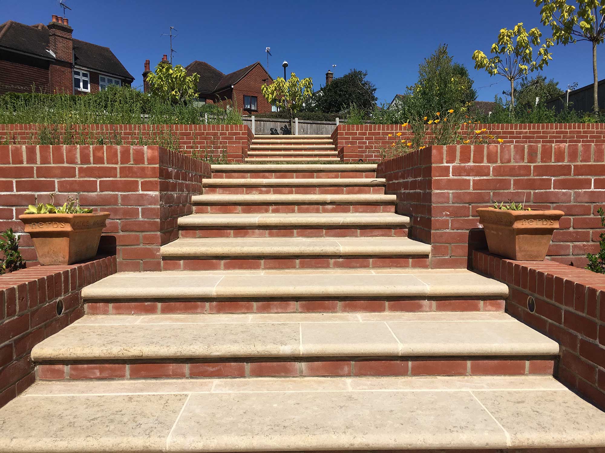 stone steps from patio to garden