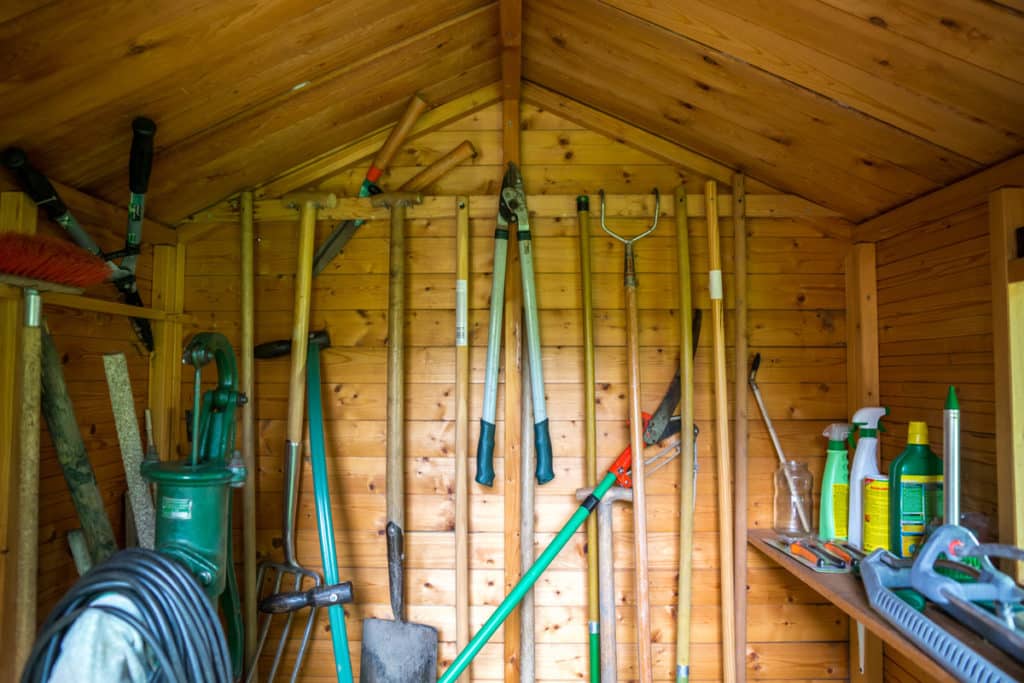 garden tools stored for winter