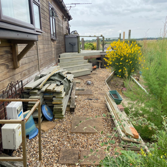 area beside holiday cabin ready for landscaping