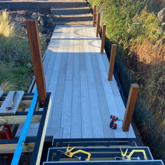 composite decking boardwalk being built